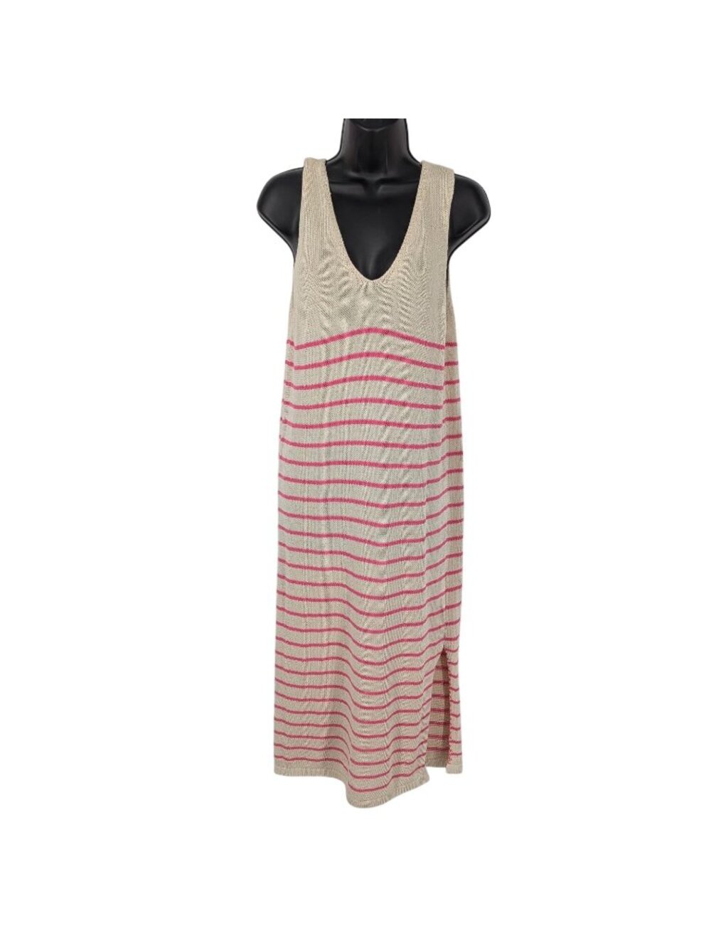 Floris Crochet Open Knit Midi Dress Striped Sleeveless Coastal Resort Y2K Medium